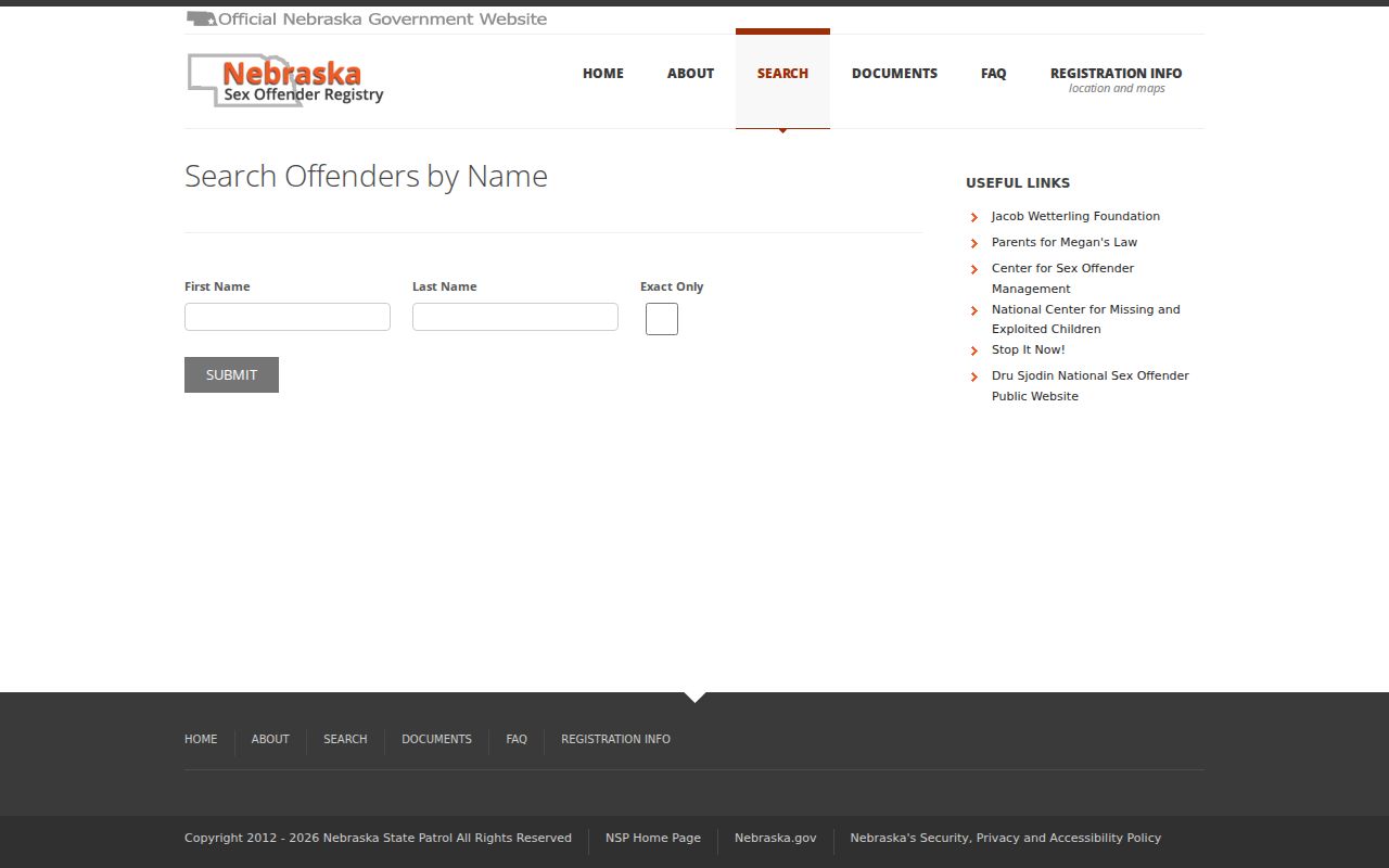 Hall County sex offender search by name on Nebraska registry