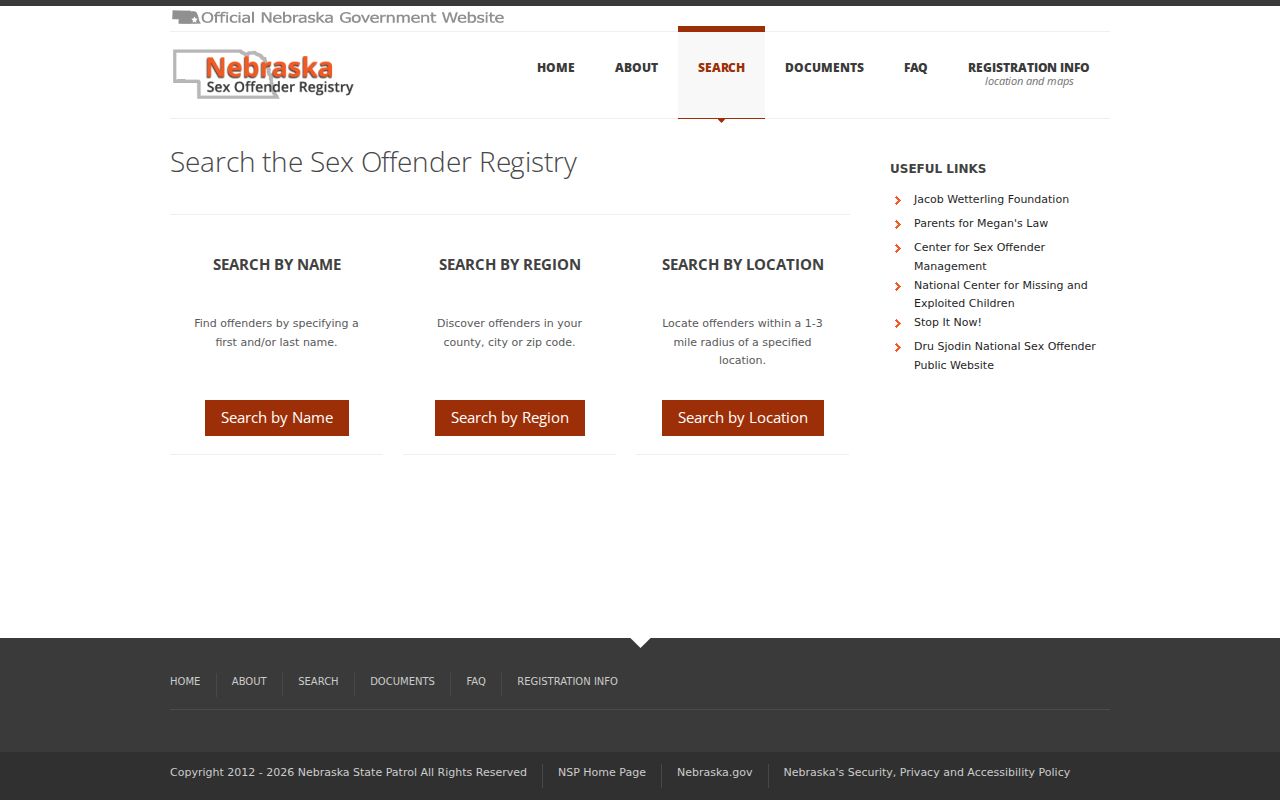 Hall County sex offender geographic search on Nebraska registry