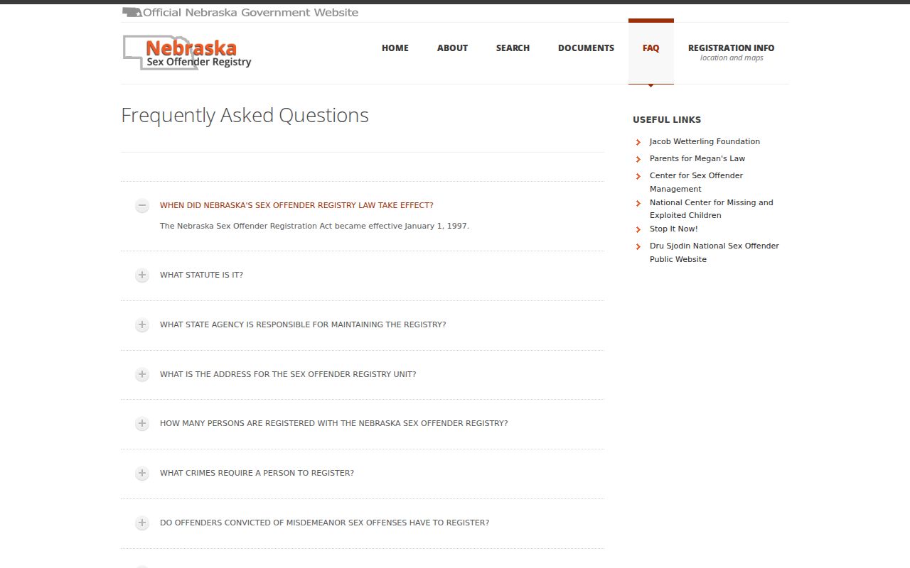 Hall County sex offender registry FAQ and public profile fields