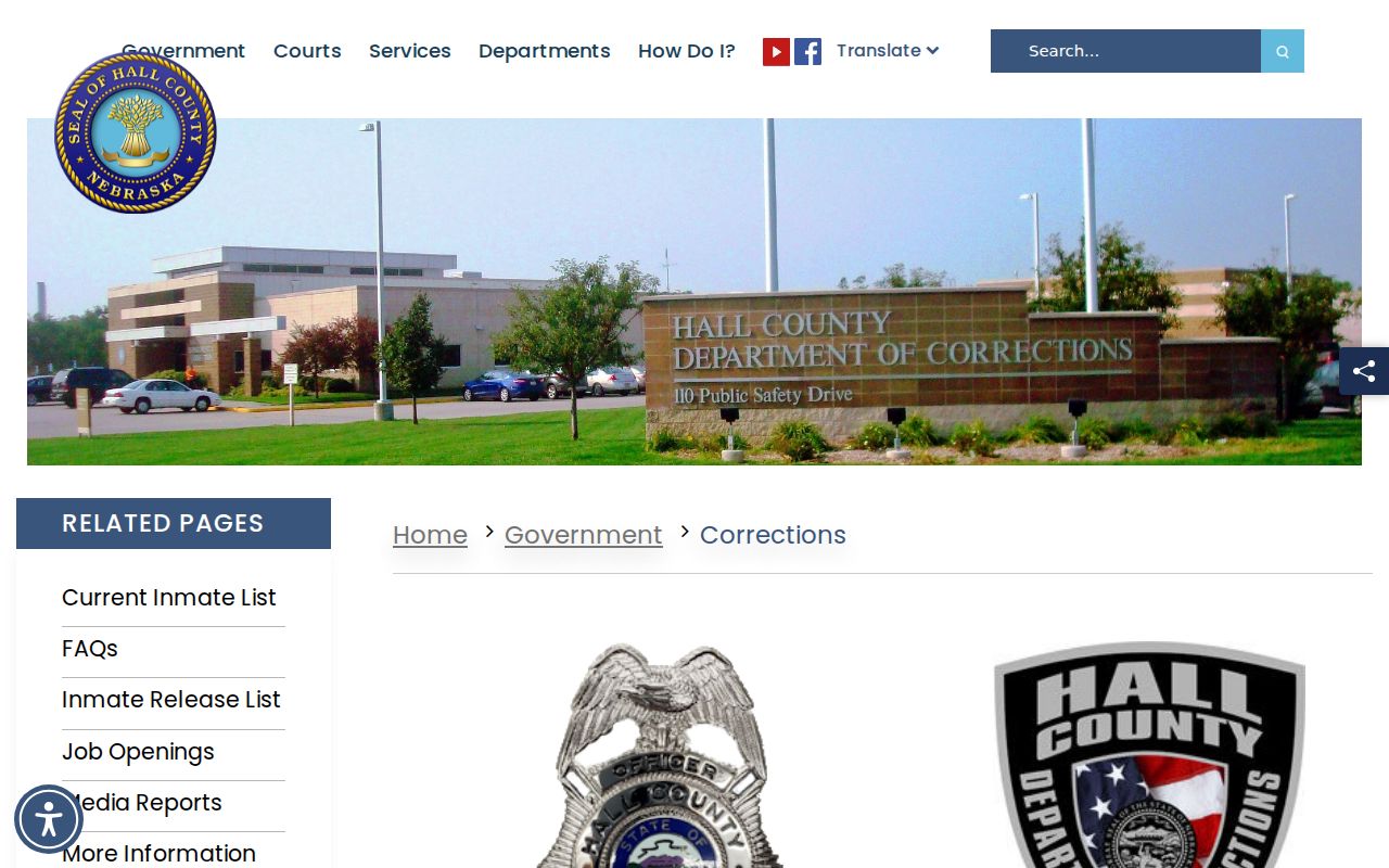 Hall County criminal history and Corrections records page