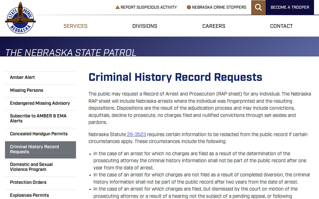 Hall County criminal history request options from Nebraska State Patrol